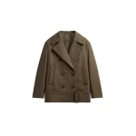 The Frankie Shop Manali Belted Peacoat - Olive Brown - Oversized Minimalist Coats in Beige - Shop at Coveti
