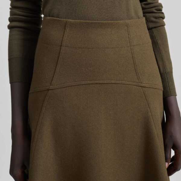 The Frankie Shop Manali Flared Midi Skirt - Olive Brown - Oversized Minimalist Skirts in Beige - Shop at Coveti