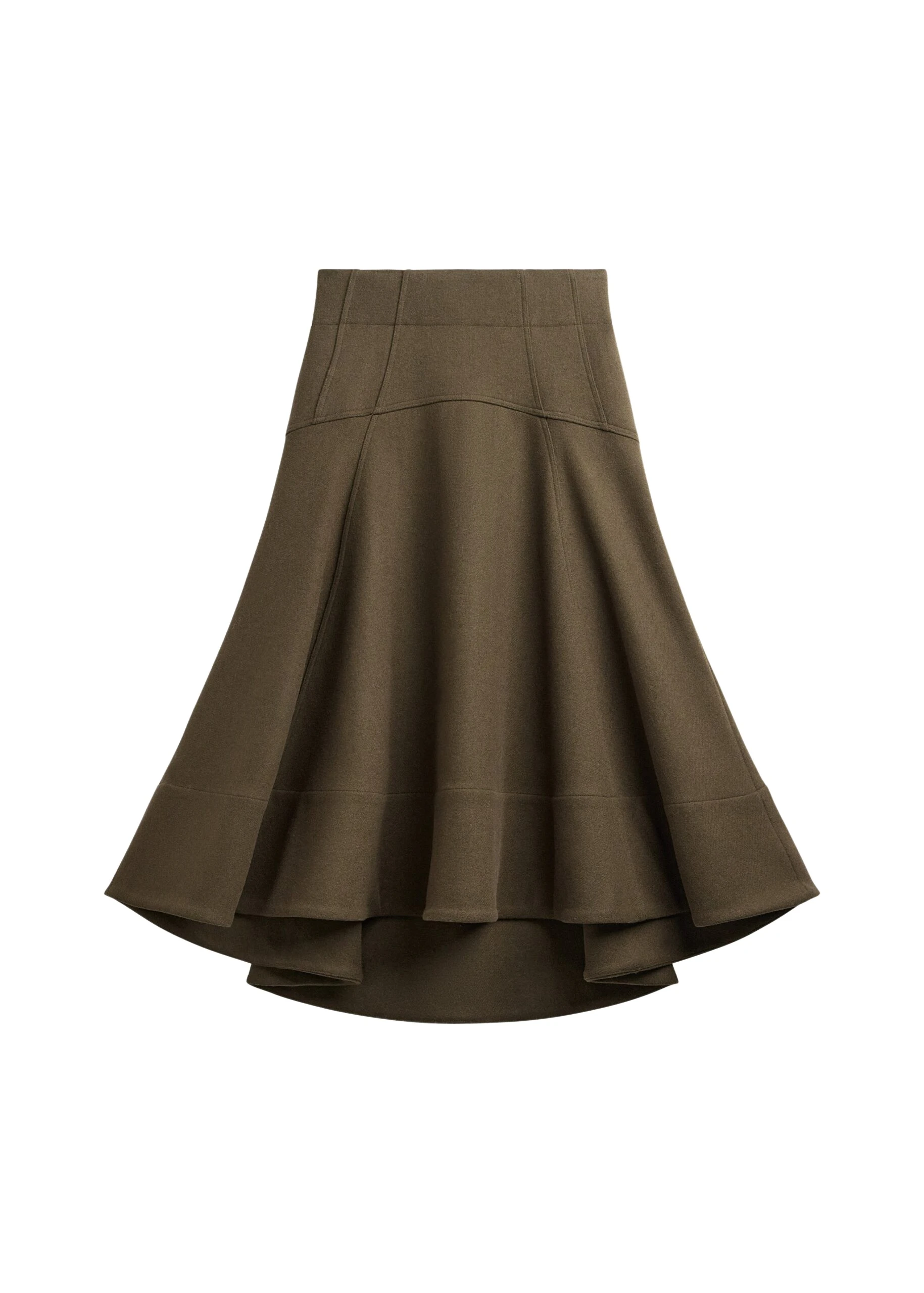 The-Frankie-Shop-Manali-Flared-Midi-Skirt-Olive-Brown-coveti-scaled49437_nobg The Frankie Shop Manali Flared Midi Skirt - Olive Brown - Oversized Minimalist Skirts in Beige - Shop at Coveti