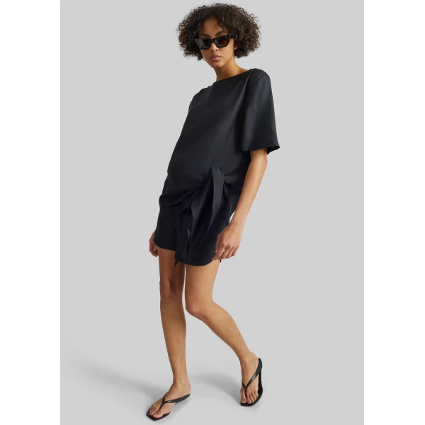 The Frankie Shop Mano Asymmetric Silk Top – Black, view 2