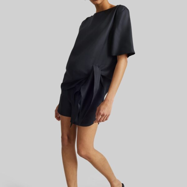 The Frankie Shop Mano Asymmetric Silk Top - Black - Oversized Minimalist Tops in Black - Shop at Coveti