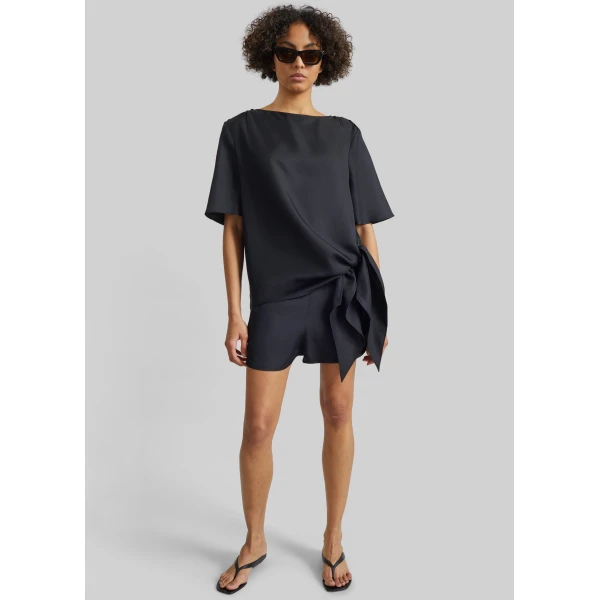 The Frankie Shop Mano Asymmetric Silk Top – Black, view 4