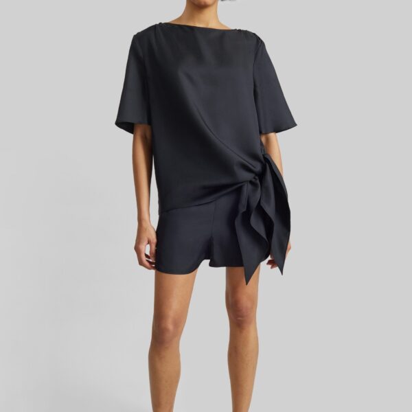 The Frankie Shop Mano Asymmetric Silk Top - Black - Oversized Minimalist Tops in Black - Shop at Coveti