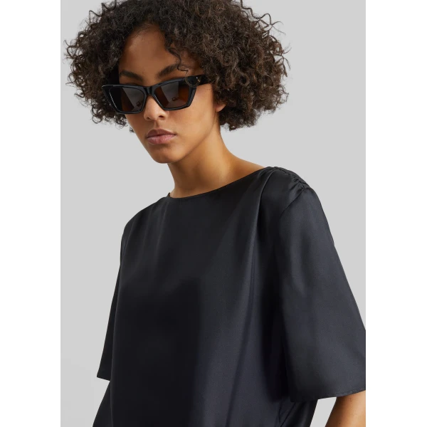 The Frankie Shop Mano Asymmetric Silk Top – Black, view 5