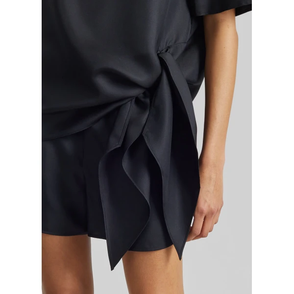 The Frankie Shop Mano Asymmetric Silk Top – Black, view 6