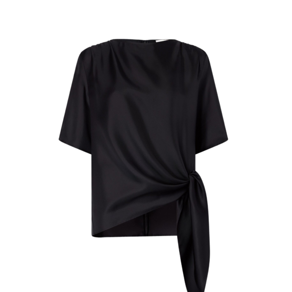 The Frankie Shop Mano Asymmetric Silk Top - Black - Oversized Minimalist Tops in Black - Shop at Coveti