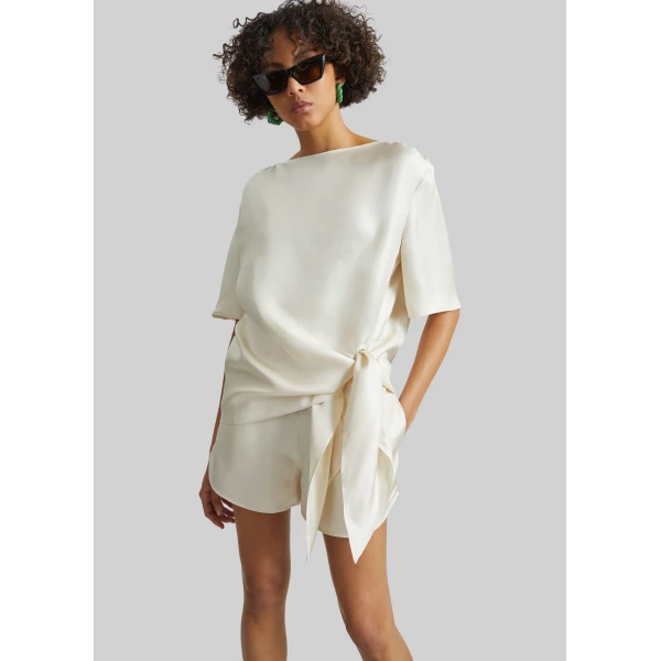 The Frankie Shop Mano Asymmetric Silk Top – Ivory, view 2