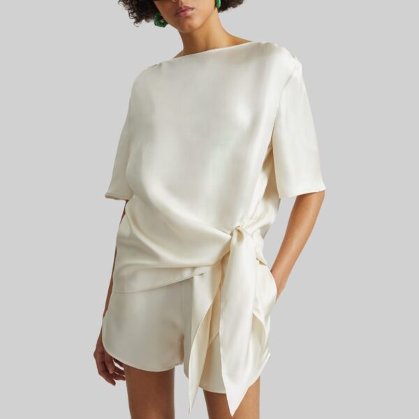 The Frankie Shop Mano Asymmetric Silk Top - Ivory - Oversized Minimalist Tops in Ivory - Shop at Coveti