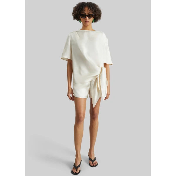 The Frankie Shop Mano Asymmetric Silk Top – Ivory, view 3