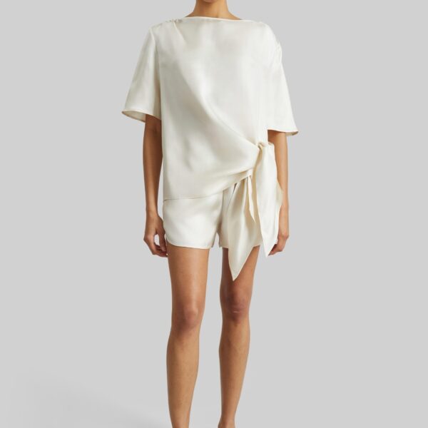 The Frankie Shop Mano Asymmetric Silk Top - Ivory - Oversized Minimalist Tops in Ivory - Shop at Coveti