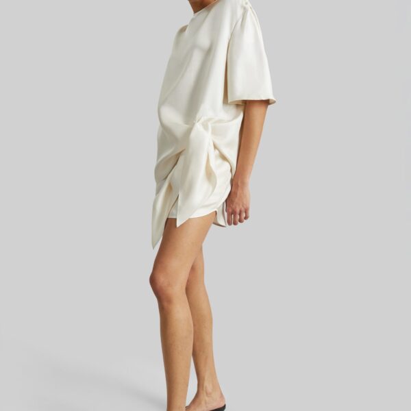 The Frankie Shop Mano Asymmetric Silk Top - Ivory - Oversized Minimalist Tops in Ivory - Shop at Coveti
