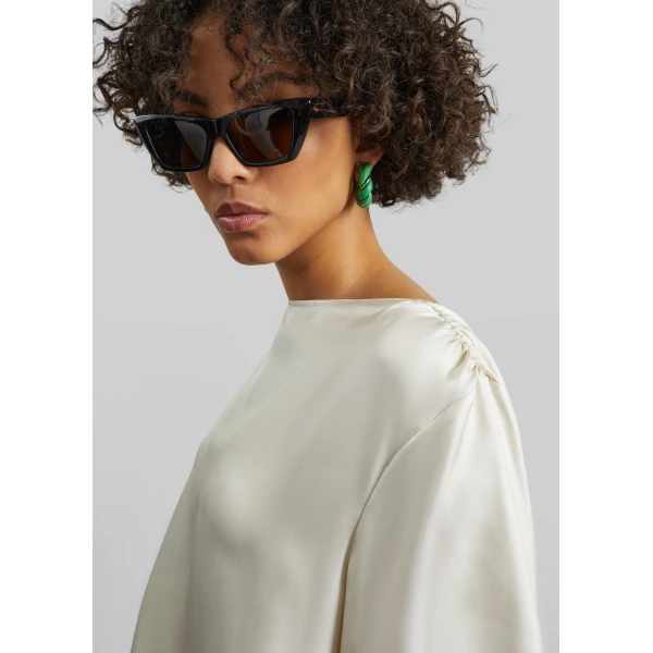 The Frankie Shop Mano Asymmetric Silk Top – Ivory, view 6