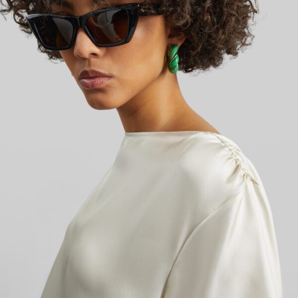 The Frankie Shop Mano Asymmetric Silk Top - Ivory - Oversized Minimalist Tops in Ivory - Shop at Coveti