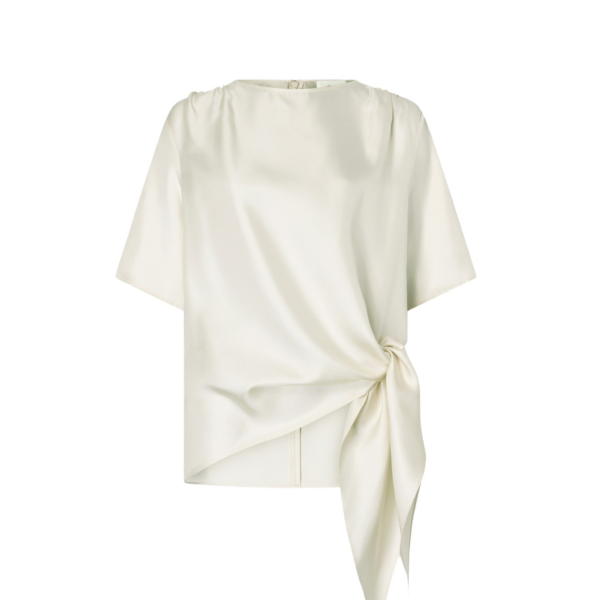 The Frankie Shop Mano Asymmetric Silk Top - Ivory - Oversized Minimalist Tops in Ivory - Shop at Coveti