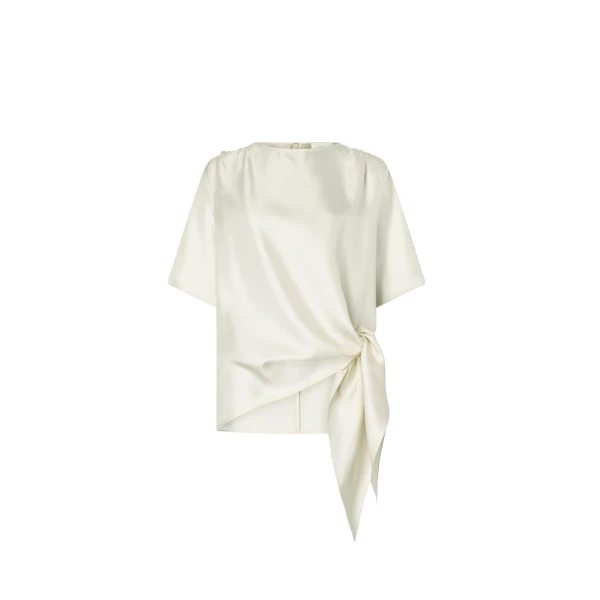 The Frankie Shop Mano Asymmetric Silk Top - Ivory - Oversized Minimalist Tops in Ivory - Shop at Coveti