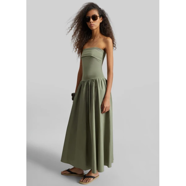 The Frankie Shop Marc Cotton Maxi Dress – Deep Lichen Green, view 2