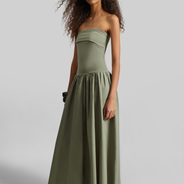 The Frankie Shop Marc Cotton Maxi Dress - Deep Lichen Green - Oversized Minimalist Dresses in Green - Shop at Coveti