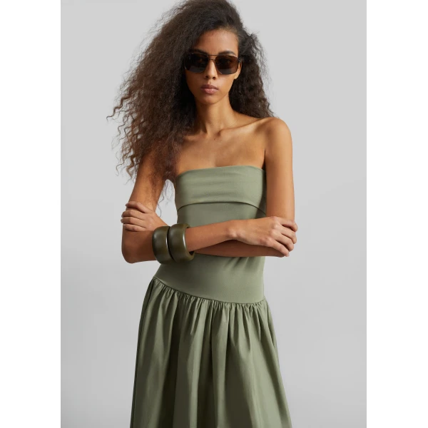 The Frankie Shop Marc Cotton Maxi Dress – Deep Lichen Green, view 3