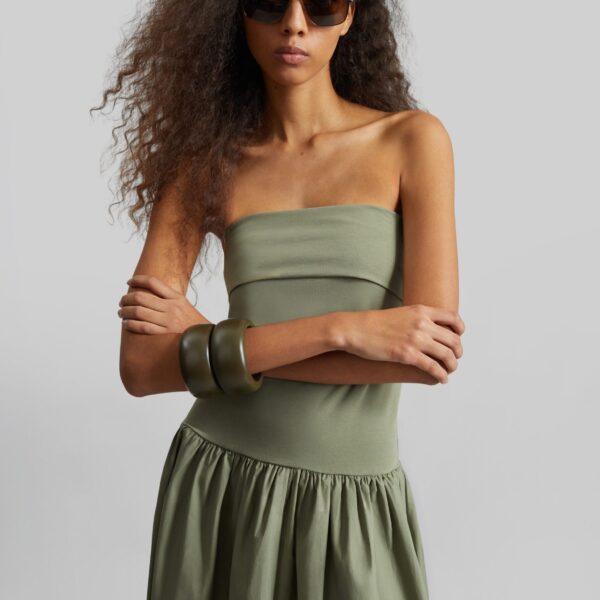 The Frankie Shop Marc Cotton Maxi Dress - Deep Lichen Green - Oversized Minimalist Dresses in Green - Shop at Coveti