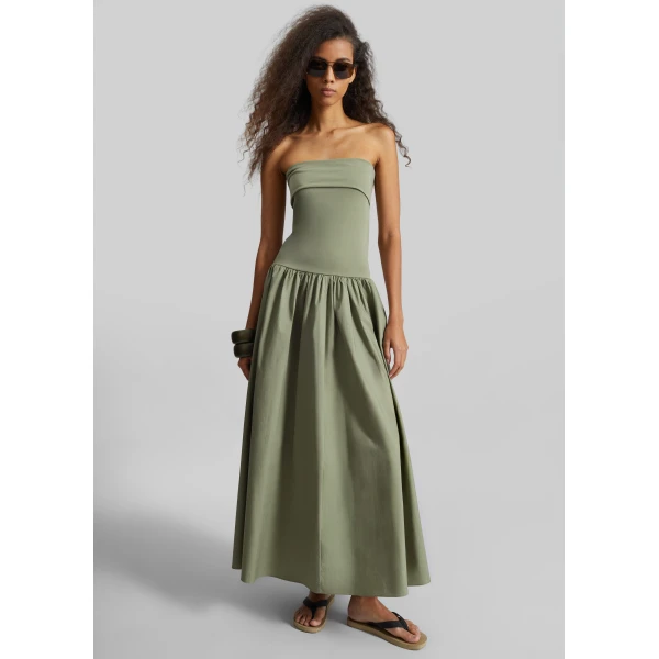 The Frankie Shop Marc Cotton Maxi Dress – Deep Lichen Green, view 4