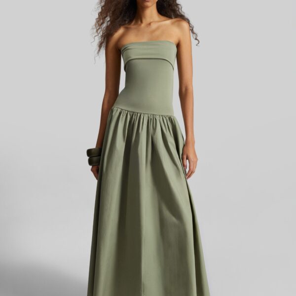 The Frankie Shop Marc Cotton Maxi Dress - Deep Lichen Green - Oversized Minimalist Dresses in Green - Shop at Coveti