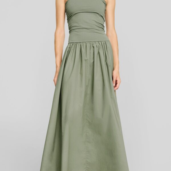 The Frankie Shop Marc Cotton Maxi Dress - Deep Lichen Green - Oversized Minimalist Dresses in Green - Shop at Coveti