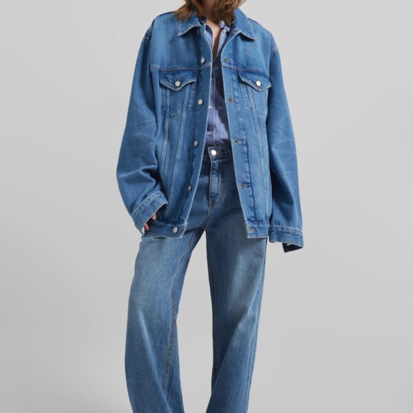 The Frankie Shop Marden Denim Jacket - Medium Wash - Oversized Minimalist Jackets in Grey - Shop at Coveti