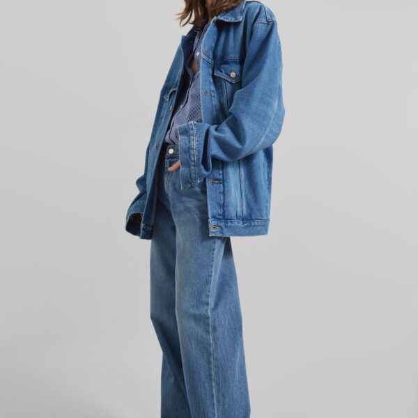 The Frankie Shop Marden Denim Jacket - Medium Wash - Oversized Minimalist Jackets in Grey - Shop at Coveti