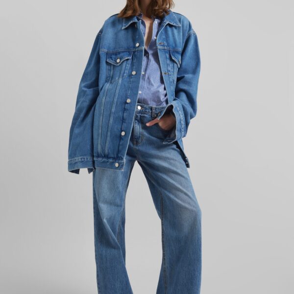 The Frankie Shop Marden Denim Jacket - Medium Wash - Oversized Minimalist Jackets in Grey - Shop at Coveti