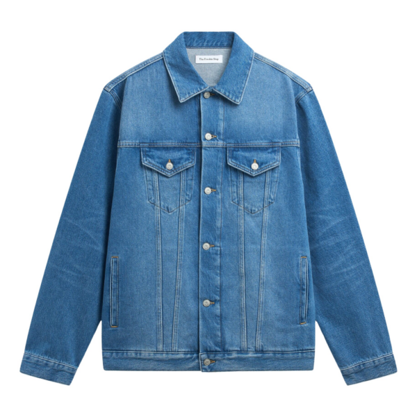 The Frankie Shop Marden Denim Jacket - Medium Wash - Oversized Minimalist Jackets in Grey - Shop at Coveti