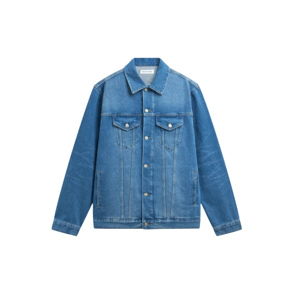 The Frankie Shop Marden Denim Jacket - Medium Wash - Oversized Minimalist Jackets in Grey - Shop at Coveti
