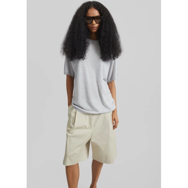 The Frankie Shop Marfa Cotton Pleated Bermuda – Light Beige Shorts, view 2