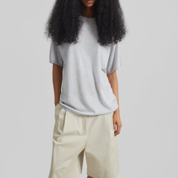 The Frankie Shop Marfa Cotton Pleated Bermuda - Light Beige - Oversized Minimalist Shorts in Beige - Shop at Coveti