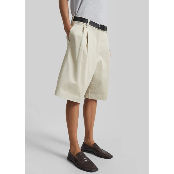 The Frankie Shop Marfa Cotton Pleated Bermuda – Light Beige Shorts, view 6