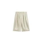 The Frankie Shop Marfa Cotton Pleated Bermuda - Light Beige - Oversized Minimalist Shorts in Beige - Shop at Coveti