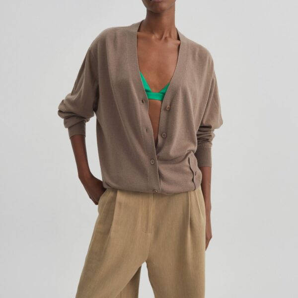 The Frankie Shop Marfa Linen Bermuda Shorts - Camel - Oversized Minimalist Shorts in Beige - Shop at Coveti