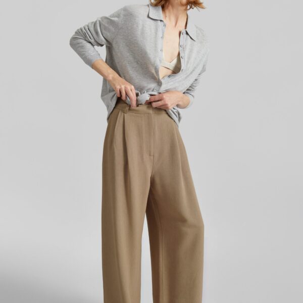 The Frankie Shop Marfa Linen Pleated Trousers - Camel - Oversized Minimalist Pants in Beige - Shop at Coveti
