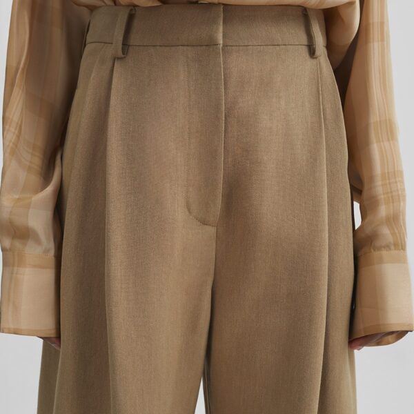 The Frankie Shop Marfa Linen Pleated Trousers - Camel - Oversized Minimalist Pants in Beige - Shop at Coveti