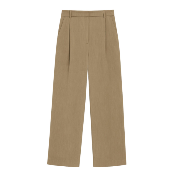 The Frankie Shop Marfa Linen Pleated Trousers - Camel - Oversized Minimalist Pants in Beige - Shop at Coveti