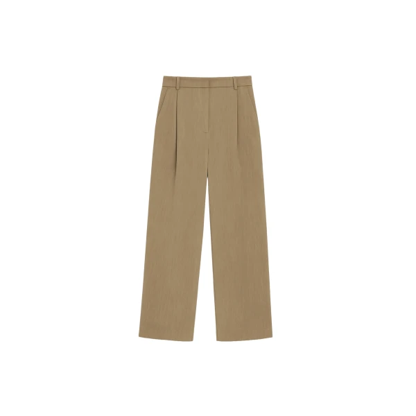 The Frankie Shop Marfa Linen Pleated Trousers - Camel - Oversized Minimalist Pants in Beige - Shop at Coveti