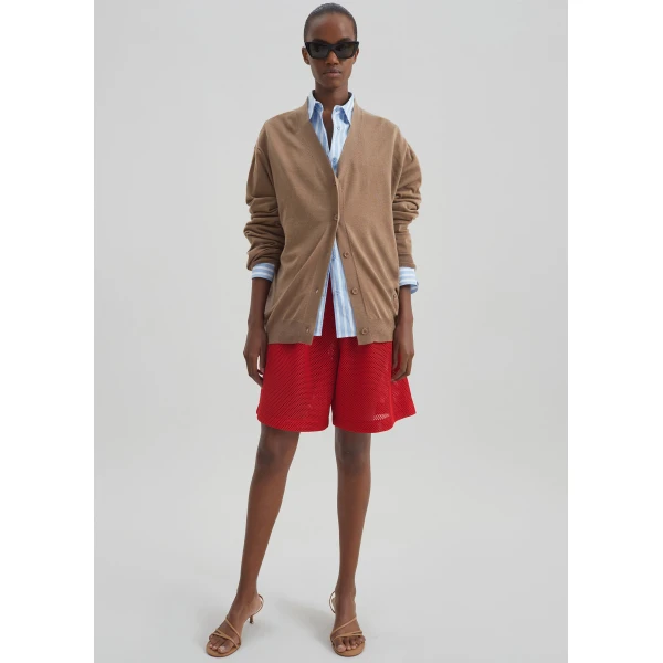 The Frankie Shop Marfa Mesh Pleated Bermuda Shorts – Red, view 2