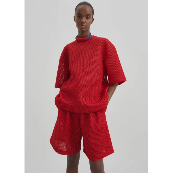The Frankie Shop Marfa Mesh Pleated Bermuda Shorts – Red, view 3