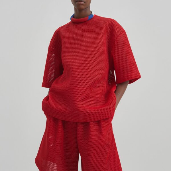 The Frankie Shop Marfa Mesh Pleated Bermuda Shorts - Red - Oversized Minimalist Shorts in Red - Shop at Coveti