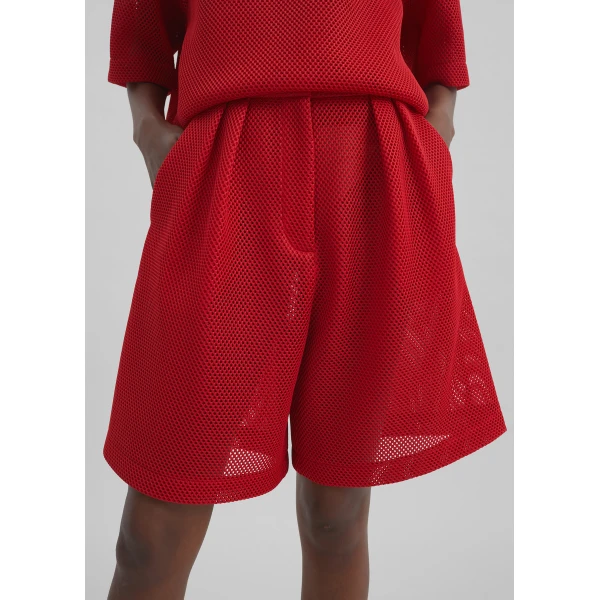 The Frankie Shop Marfa Mesh Pleated Bermuda Shorts – Red, view 4