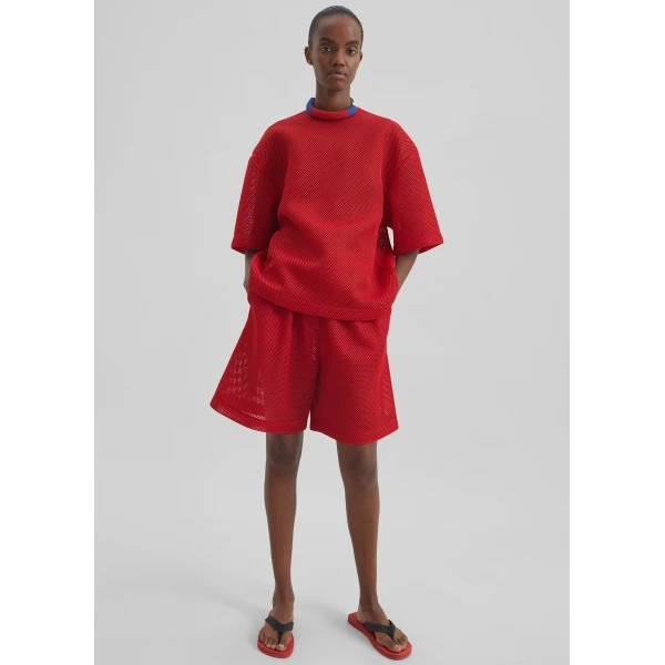 The Frankie Shop Marfa Mesh Pleated Bermuda Shorts – Red, view 5