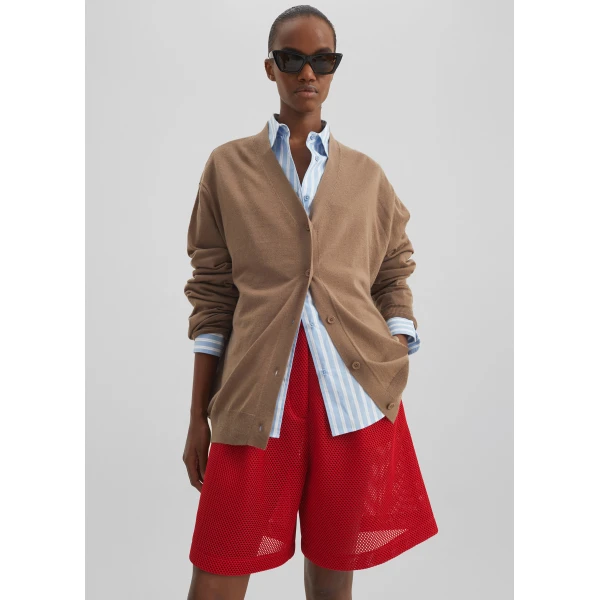 The Frankie Shop Marfa Mesh Pleated Bermuda Shorts – Red, view 6