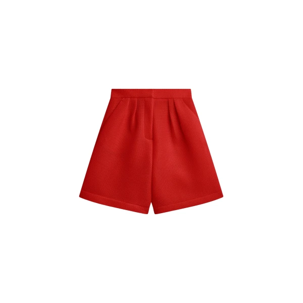 The Frankie Shop Marfa Mesh Pleated Bermuda Shorts - Red - Oversized Minimalist Shorts in Red - Shop at Coveti
