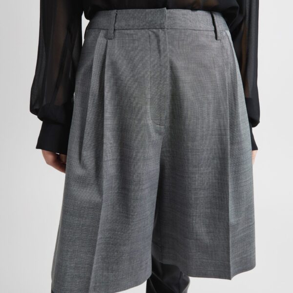 The Frankie Shop Marfa Pleated Bermuda Shorts - Grey Melange - Oversized Minimalist Shorts in Grey - Shop at Coveti