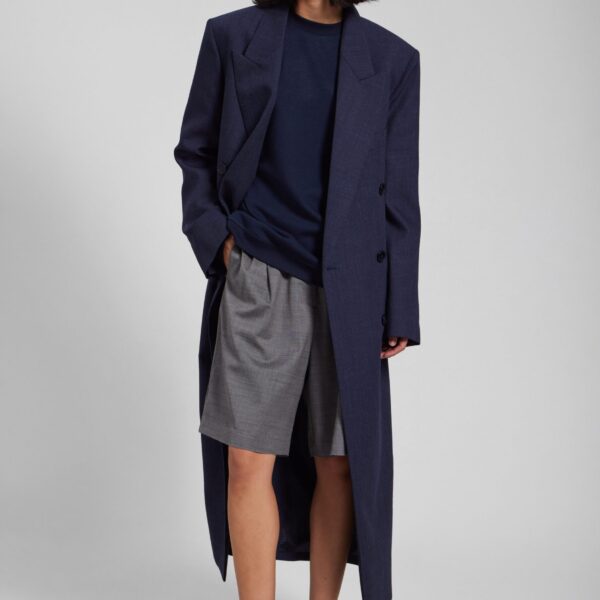 The Frankie Shop Marfa Pleated Bermuda Shorts - Grey Melange - Oversized Minimalist Shorts in Grey - Shop at Coveti