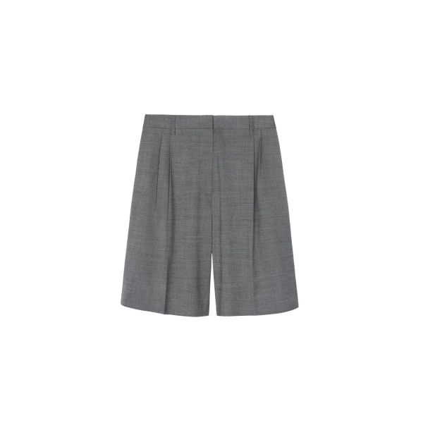 The Frankie Shop Marfa Pleated Bermuda Shorts - Grey Melange - Oversized Minimalist Shorts in Grey - Shop at Coveti